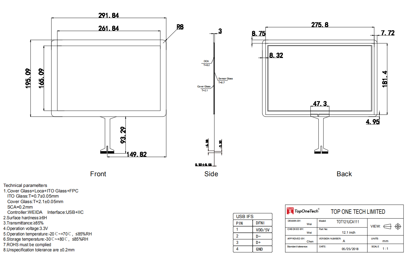 12.1 inch touch screen 3D drawing.