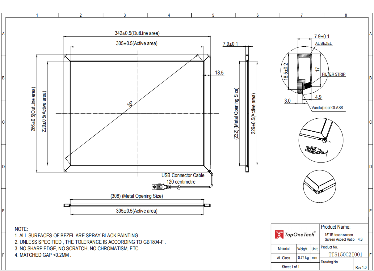 15 inch IR touch screen 3D drawing.