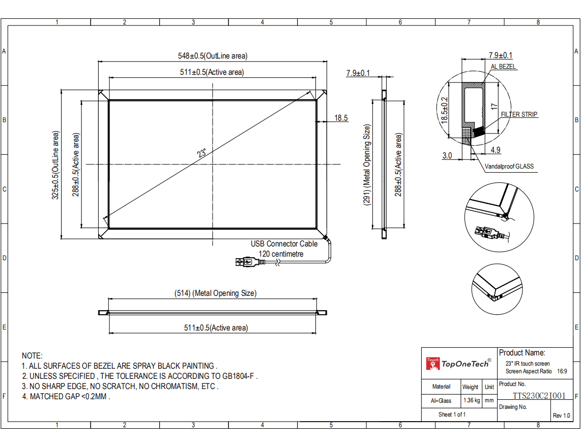 23 inch IR touch frame screen 3D drawing